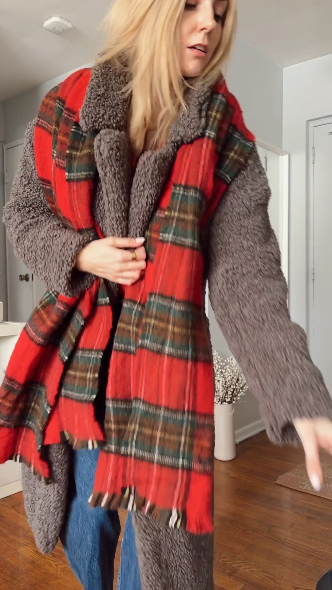 Running errands during winter doesn’t need to be boring. Cute & casual winter outfit 

Jeans in size 26 & rest in size S

Zara sweater • striped sweater • Sherpa coat • winter coat • kitten heels booties • Abercrombie jeans • plaid scarf 

#LTKstorytime #LTKSeasonal #LTKSaleAlert