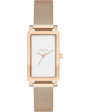 Skagen Women's Hagen Rectangular Case Three Hand Watch with Steel Mesh or Leather Band | Amazon (US)