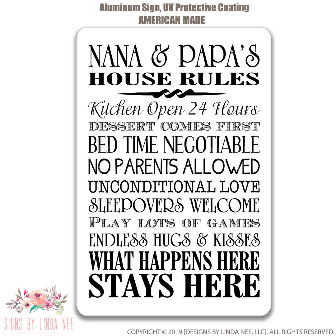 Nana and Papa House Rules Sign, Nana and Papa Sign, Gift for Nana Gift for Papa Grandparents Sign... | Etsy (US)