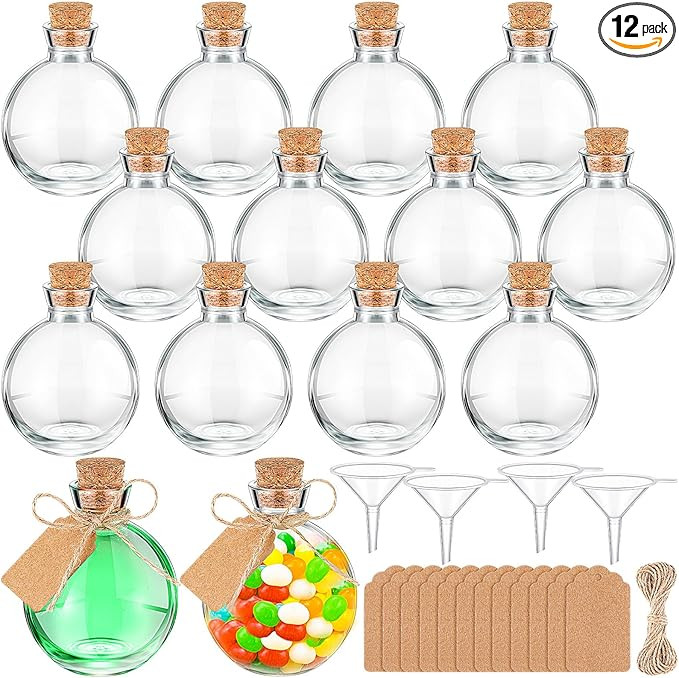 Baderke 12 Sets 5 oz Mini Glass Bottle with Cork Lids Round Small Decorative Jar Ball Shaped Glas... | Amazon (US)