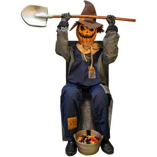 55 in. Premium Talking Halloween Animatronic Smiling Jack The Shovel-Wielding Sitting Scarecrow b... | The Home Depot