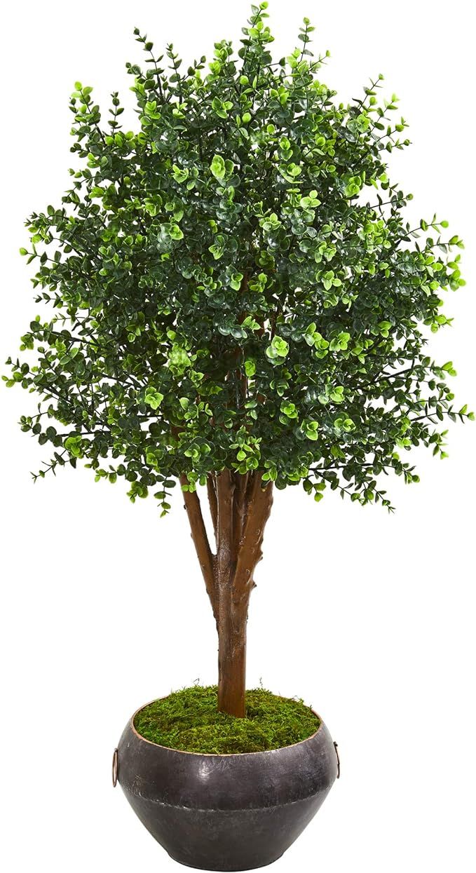 Nearly Natural 50” Eucalyptus Artificial Metal Bowl UV Resistant (Indoor/Outdoor) Silk Trees Gr... | Amazon (US)