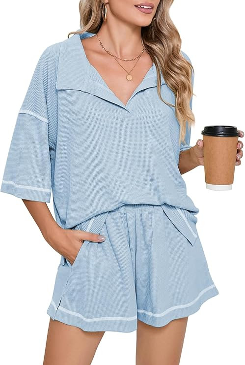 Pink Queen Womens 2 Piece Pajama Sets Short Sleeve Tops Lounge Sets Casual 2 Piece Outfits Summer... | Amazon (US)