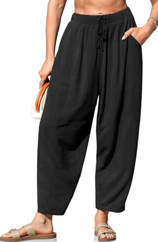 TARSE Women's Linen Harem Pants Casual Loose Fit Wide Leg Cropped Lightweight Drawstring Elastic ... | Amazon (US)