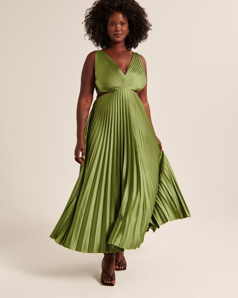 Satin Pleated Cutout Maxi Dress | Emerald Green Dress | Spring Wedding Guest Dress  | Abercrombie & Fitch (US)