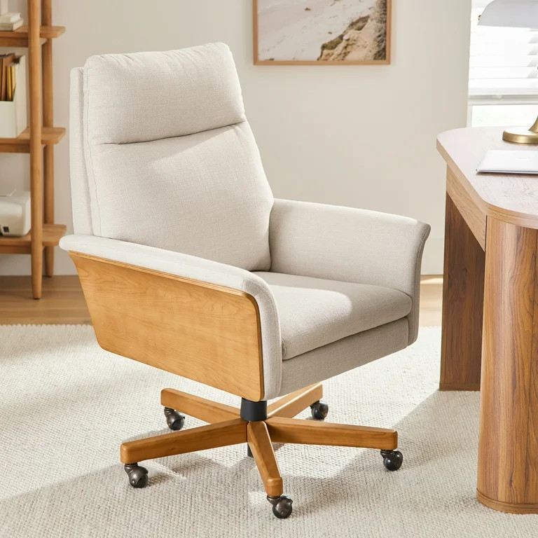 Better Homes & Gardens Juliet Tall Back Office Chair, Cream and Light Honey Finish | Walmart (US)