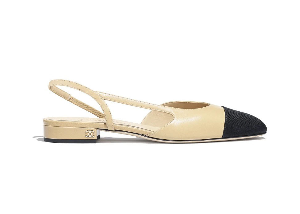 Women's Chanel Slingback Flats Goatskin Sneakers in Beige/Black | StockX