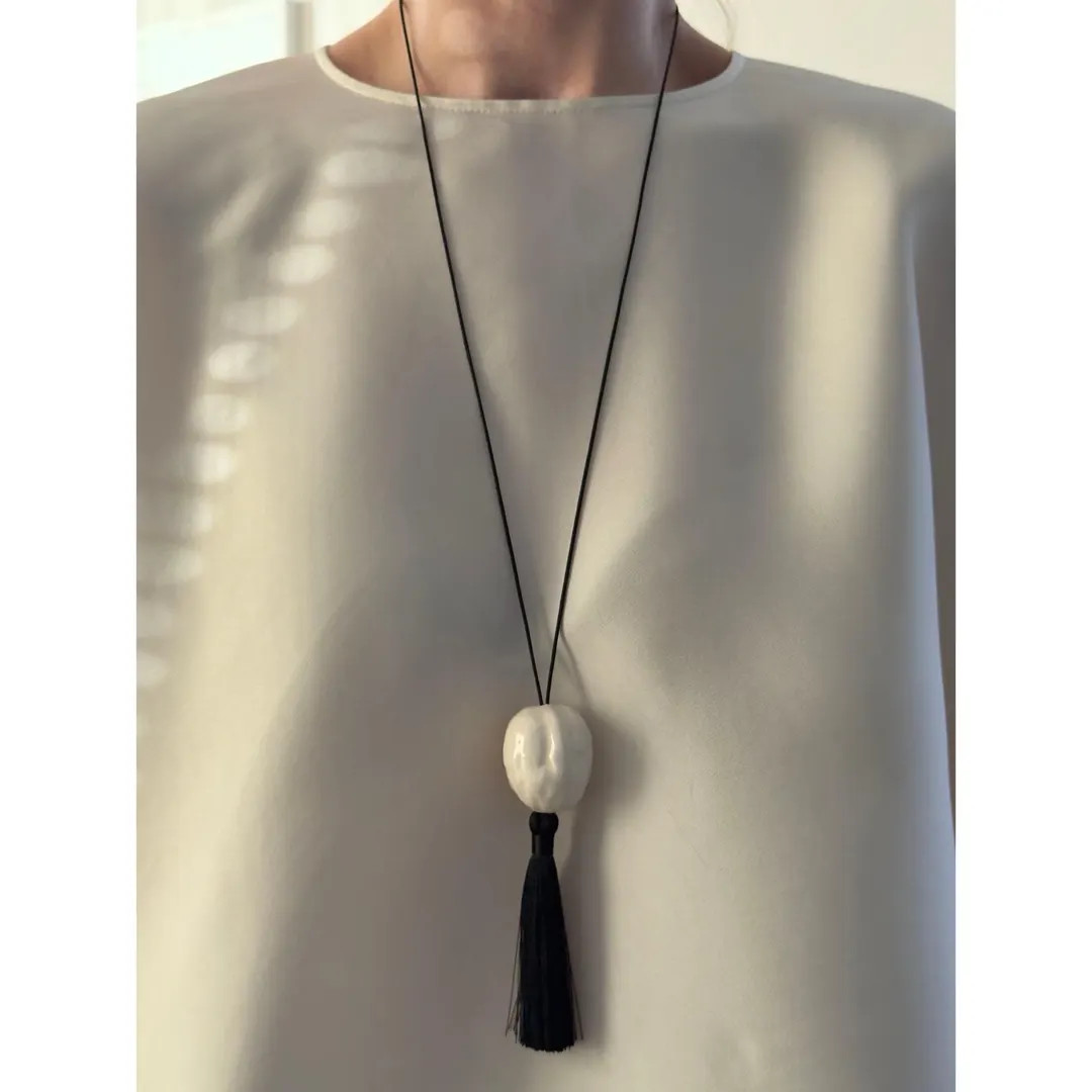 Ceramic Walnut With Silky Tassel Sautoir Necklace - Etsy UK | Etsy (US)