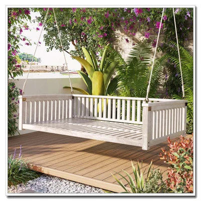 Patio Minimalist Twin Size Garden Swing Bed Wood Porch Swing with Ropes for Backyard | Wayfair North America