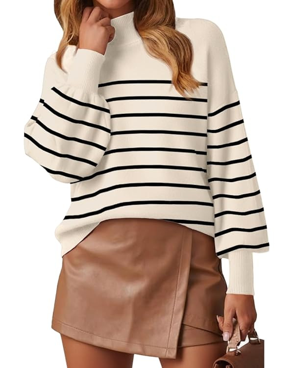 WEACZZY Women's 2025 Fall Fashion Casual Sweaters Mock Neck Long Lantern Sleeve Lightweight Knit ... | Amazon (US)