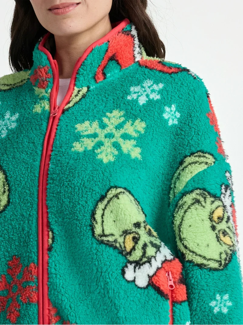 The Grinch Women’s Christmas Print Woobie Fleece Jacket, Sizes XXS-XXL | Walmart (US)