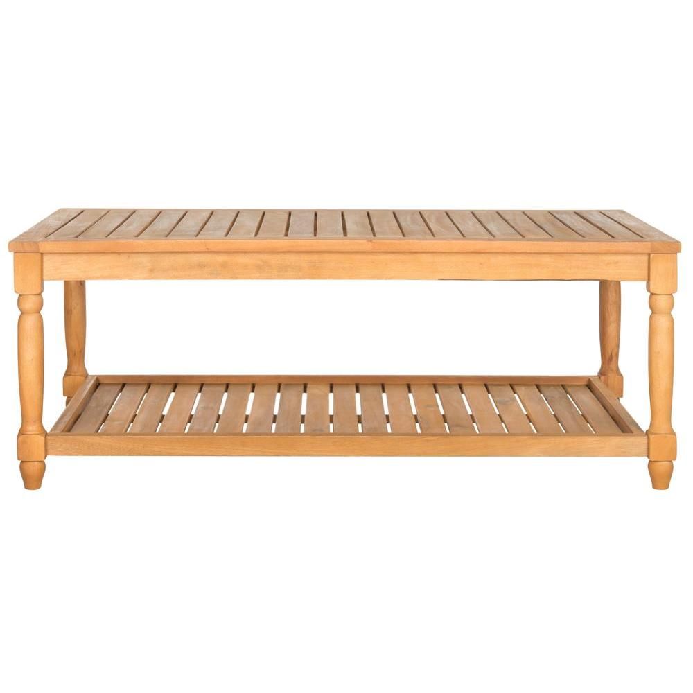 Safavieh Oakley Teak Brown Rectangle Wood Outdoor Coffee Table | The Home Depot