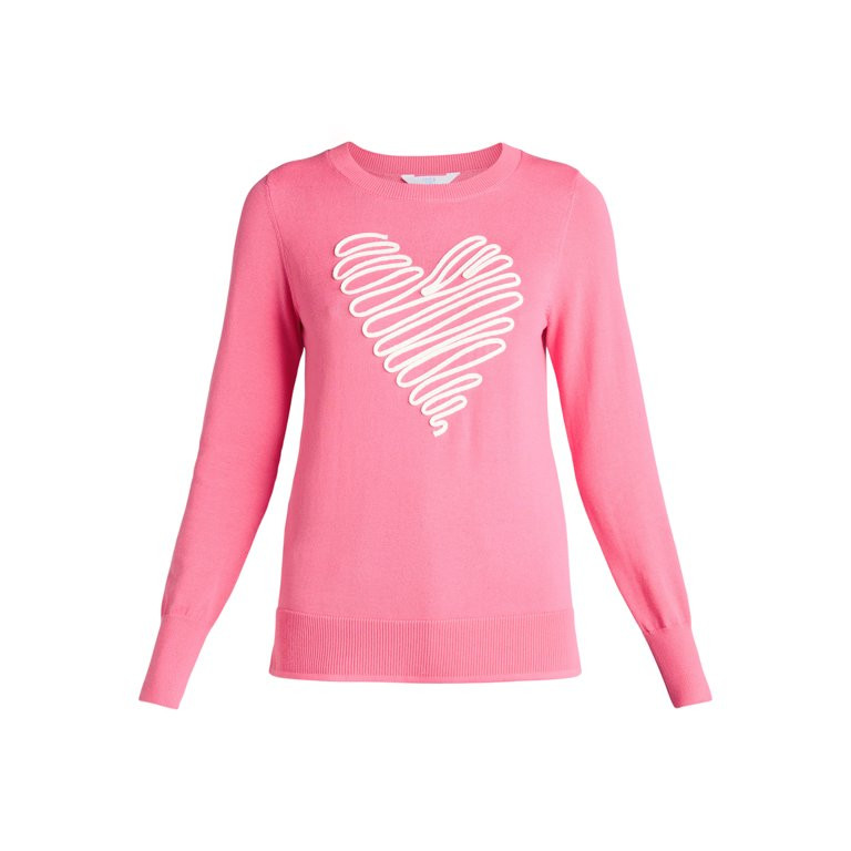 Time and Tru Women’s Valentine’s Day Sweater, Lightweight, Sizes XS-XXXL - Walmart.com | Walmart (US)