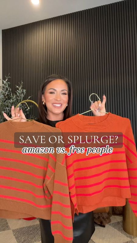 Back with another save or splurge! 

I’m obsessed with the stripes on these! Both are great options! 

Wearing a small in both! 

#saveorsplurge #croppedsweater #amazonfashion #fashionover40 #winterfashiontrends 

#LTKover40 #LTKfindsunder50 #LTKstyletip