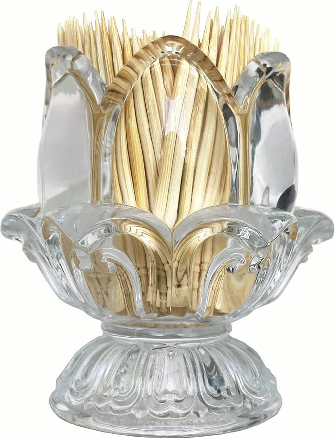 HillSpring Toothpick Holder, Decorative Crystal Glass Toothpick Dispenser with 450 Bamboo Toothpi... | Amazon (US)