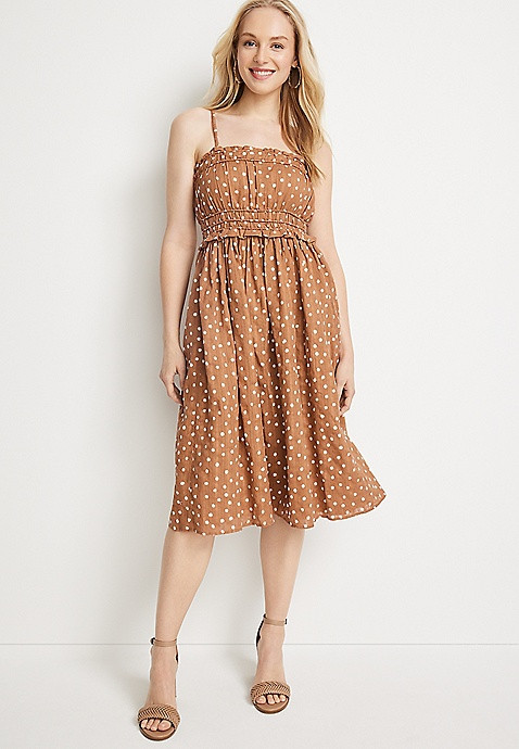 Polka Dot Smocked Midi Dress | Maurices