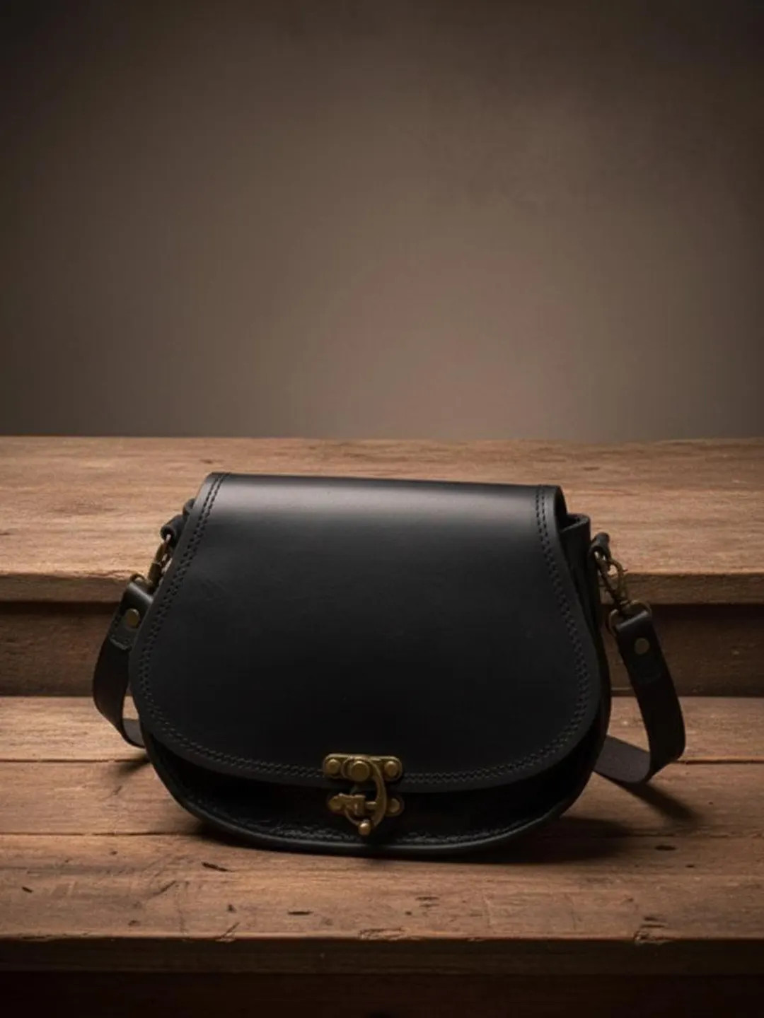 Handmade Black Leather Crossbody Bag: Small Satchel Purse - Etsy | Etsy (US)