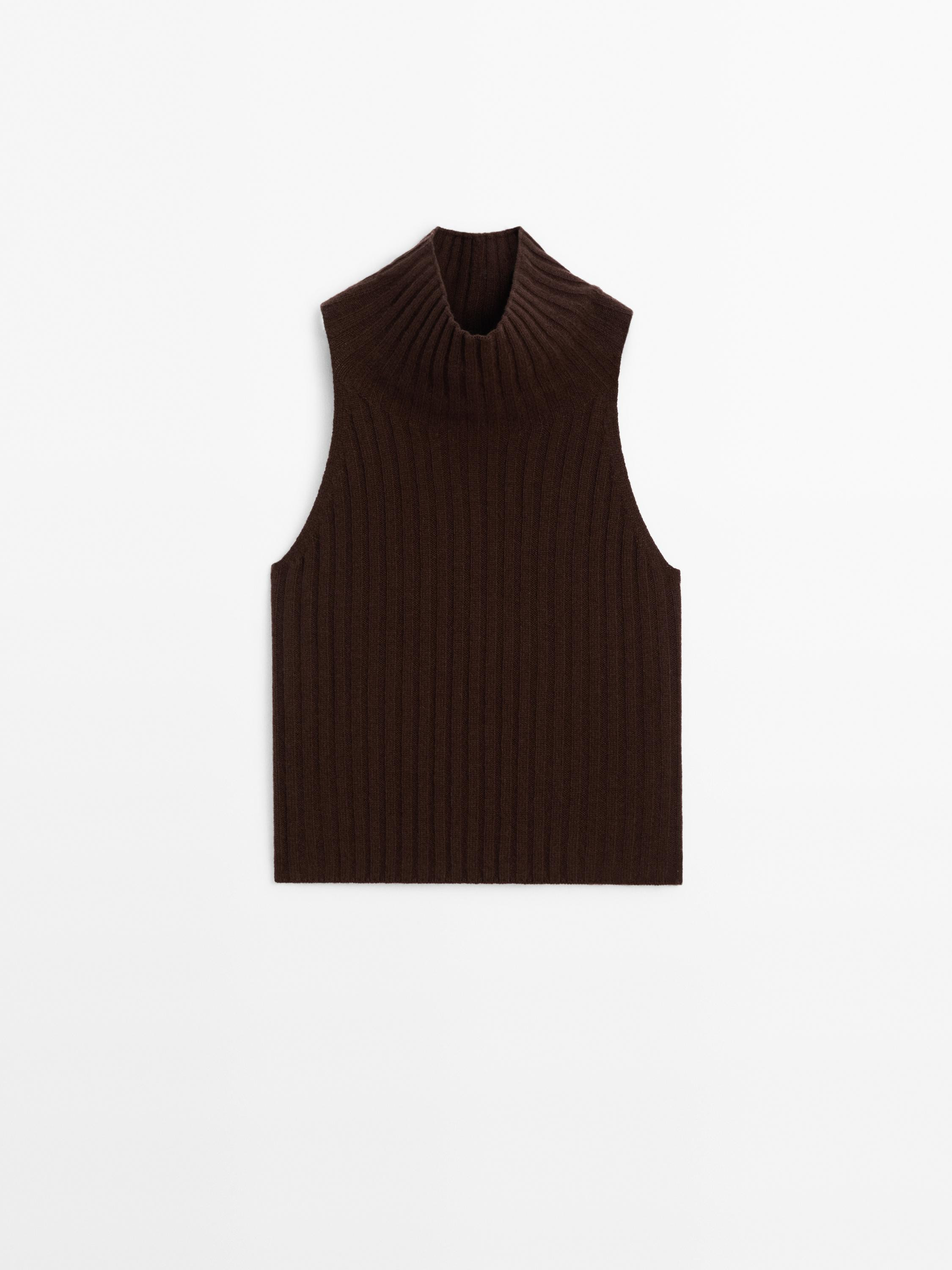 High neck ribbed top | Massimo Dutti US