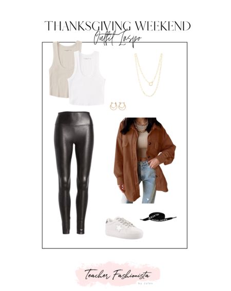 Thanksgiving outfit idea! 

• faux leather leggings • shacket • Abercrombie • gold necklace • chain necklace • hoop earrings • sneakers •

#ltkseasonal #ltkunder100

#LTKsalealert #LTKHoliday #LTKunder50