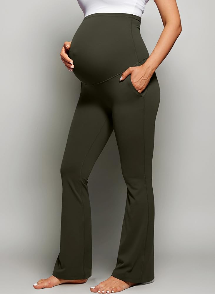 CRZ YOGA Women's Butterluxe Maternity Flare Leggings with Pockets 31"- Buttery Soft Pregnancy Boo... | Amazon (UK)
