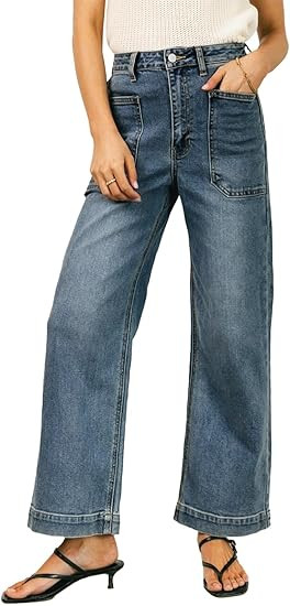 EVALESS Womens Wide Leg Jeans High Waisted Stretchy Loose Denim Pants | Amazon (US)