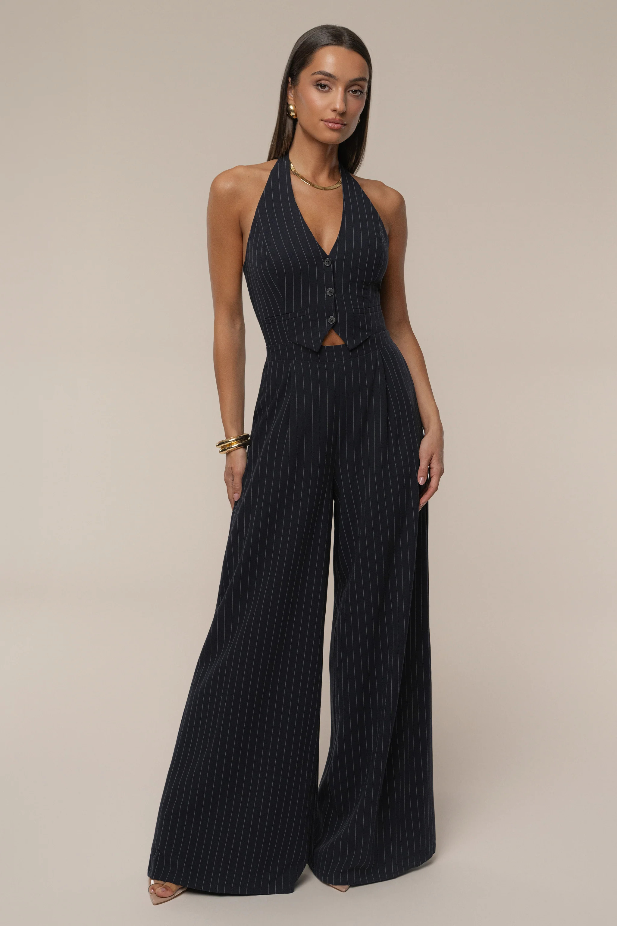 Navy Classic Pinstriped Jumpsuit | JLUXLABEL