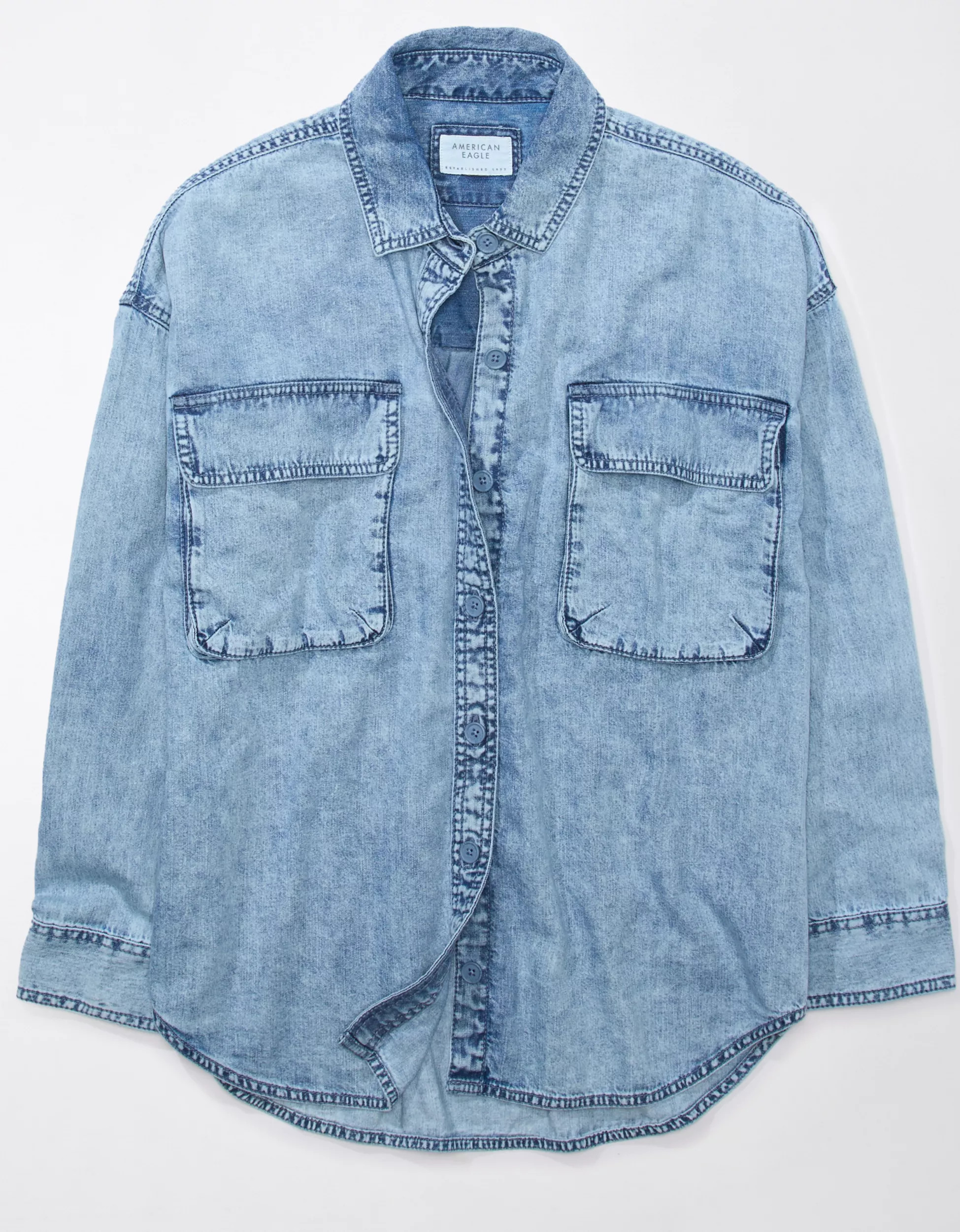 AE Oversized Denim Button-Up Shirt | American Eagle Outfitters (US & CA)