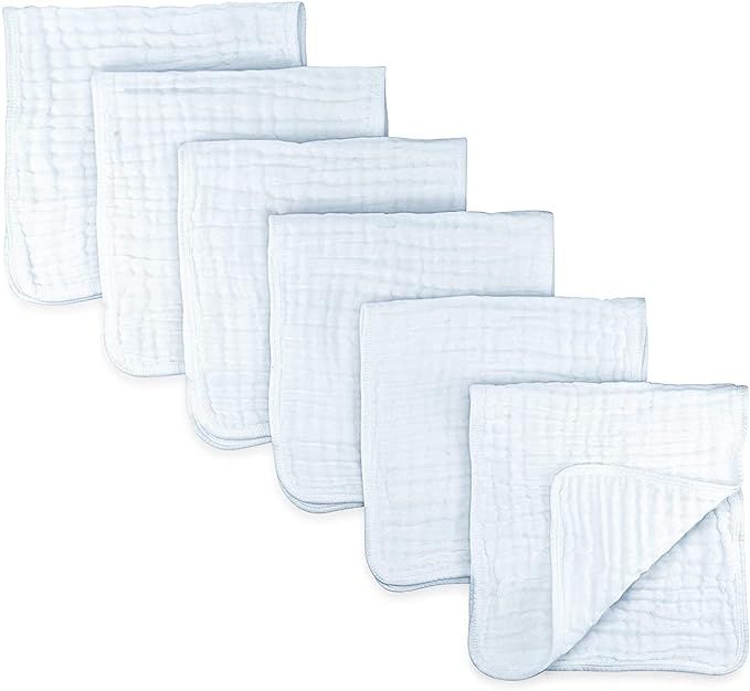 Muslin Burp Cloths 6 Pack Large 100% Cotton Hand Washcloths 6 Layers Extra Absorbent and Soft (Wh... | Amazon (US)