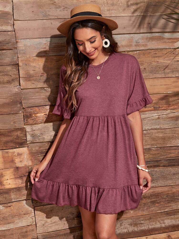 Solid Ruffle Hem Smock Dress | SHEIN