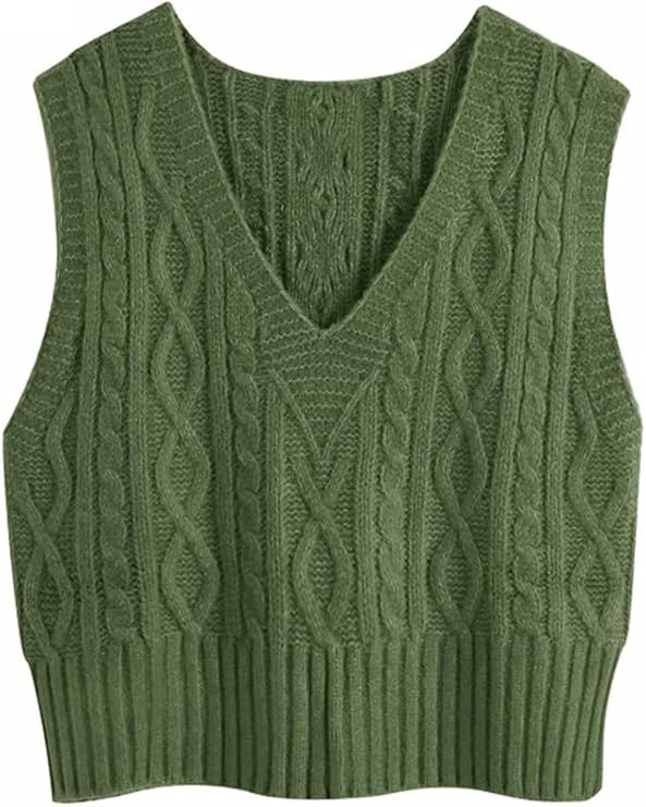 Aoysky Sweater Vest Women's V-Neck Sweater Tank Tops Pullover Cable Knit Vest Solid Color Sleevel... | Amazon (US)