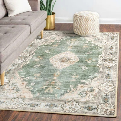 5'X7' Area Rugs Machine Washable Boho Rug, Non Slip Carpet Abstract Soft Low-Pile Floral,Green | Wayfair North America