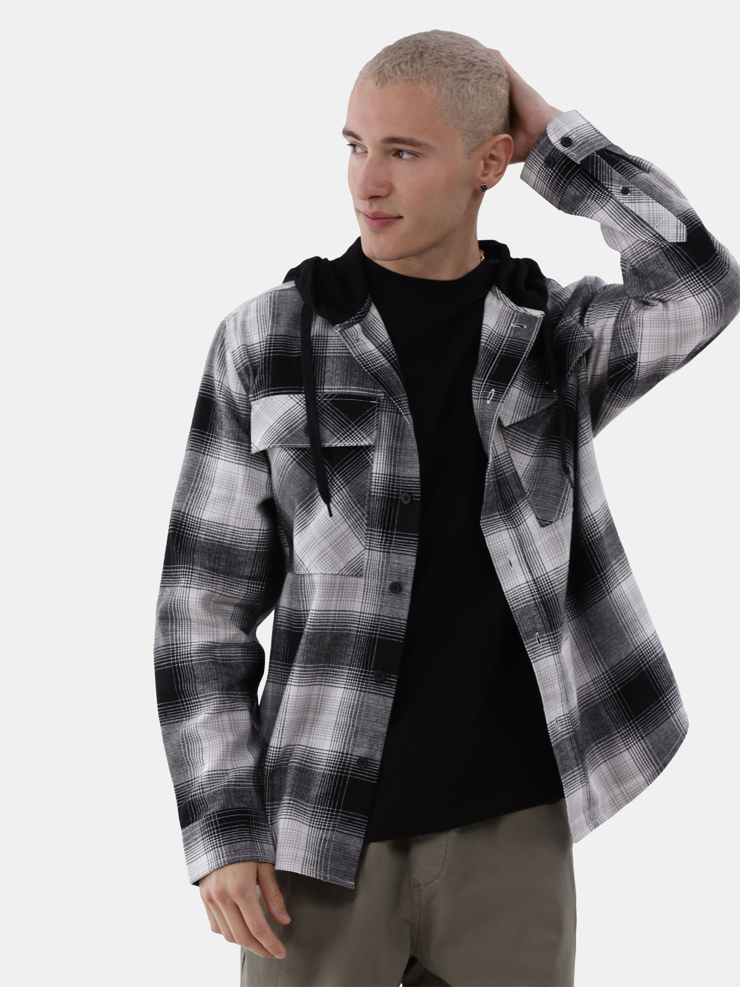 No Boundaries Hooded Flannel Shirt with Long Sleeves, Men's and Big Men's | Walmart (US)