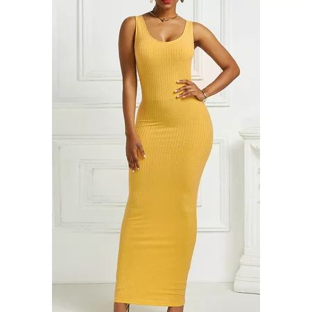 APsavings Women’s Ribbed Sleeveless Maxi Dress Yellow | Walmart (US)