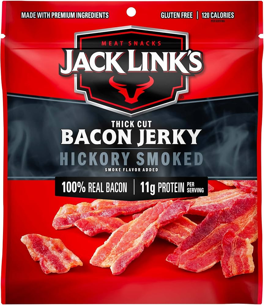 Jack Link's Bacon Jerky, Hickory Smoked, 2.5 oz. Bag - Flavorful Ready to Eat Meat Snack with 11g... | Amazon (US)