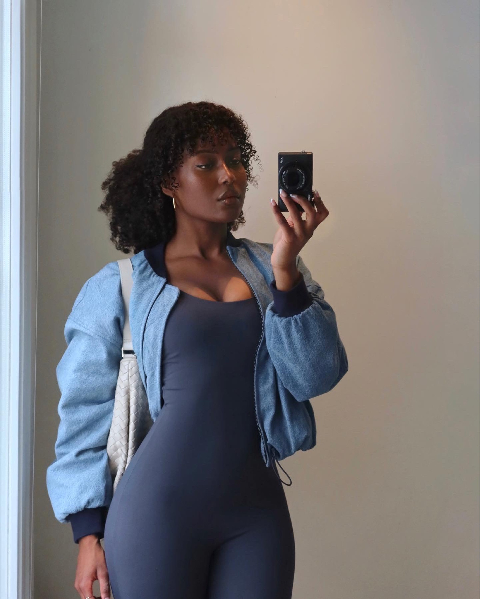 blue on blue 🫐 bag is from adax! 
wearing adanola romper unitard for a sporty casual chic look perfect for pilates or yoga or just for a coffee date with a denim levi's jacket and adidas samba tennis sneakers and a bottega style bag

#LTKeurope #LTKstyletip #LTKfindsunder100