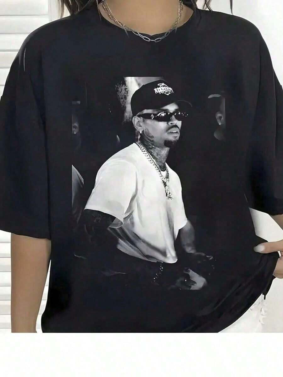 1 Piece, 100% Cotton, Band And Singer Pattern Printed T-Shirt, Seasonal Casual Men's T-Shirt, Rou... | SHEIN