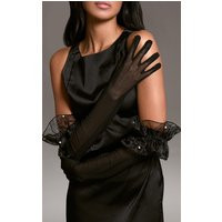 Black Mesh Pearl Frill Trim Long Gloves | PrettyLittleThing IE