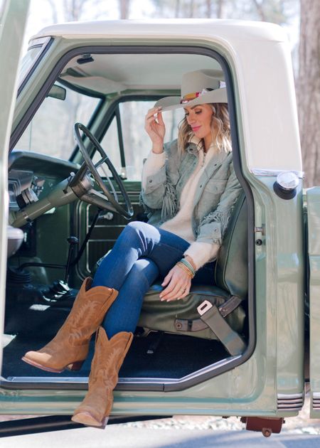 When your outfits matches your truck 😍
This fringe suede jacket is EVERYTHING and it goes well with my suede cowgirl boots! 

#LTKshoecrush #LTKSeasonal