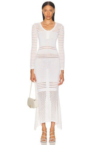 MATTHEW BRUCH Striped Mesh Handkerchief Midi Dress in White | FWRD 