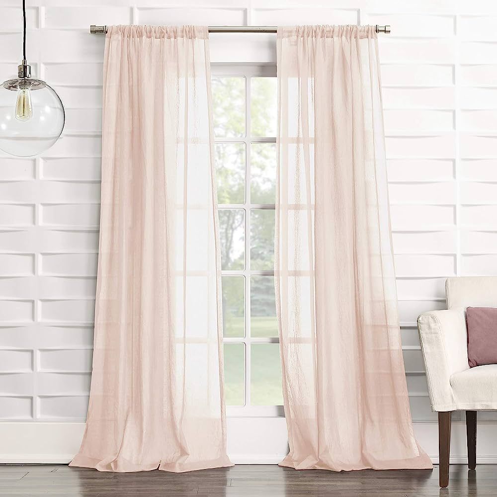 No. 918 Tayla Crushed Texture Semi-Sheer Rod Pocket Curtain Panel, 50" x 84", Blush Pink | Amazon (US)