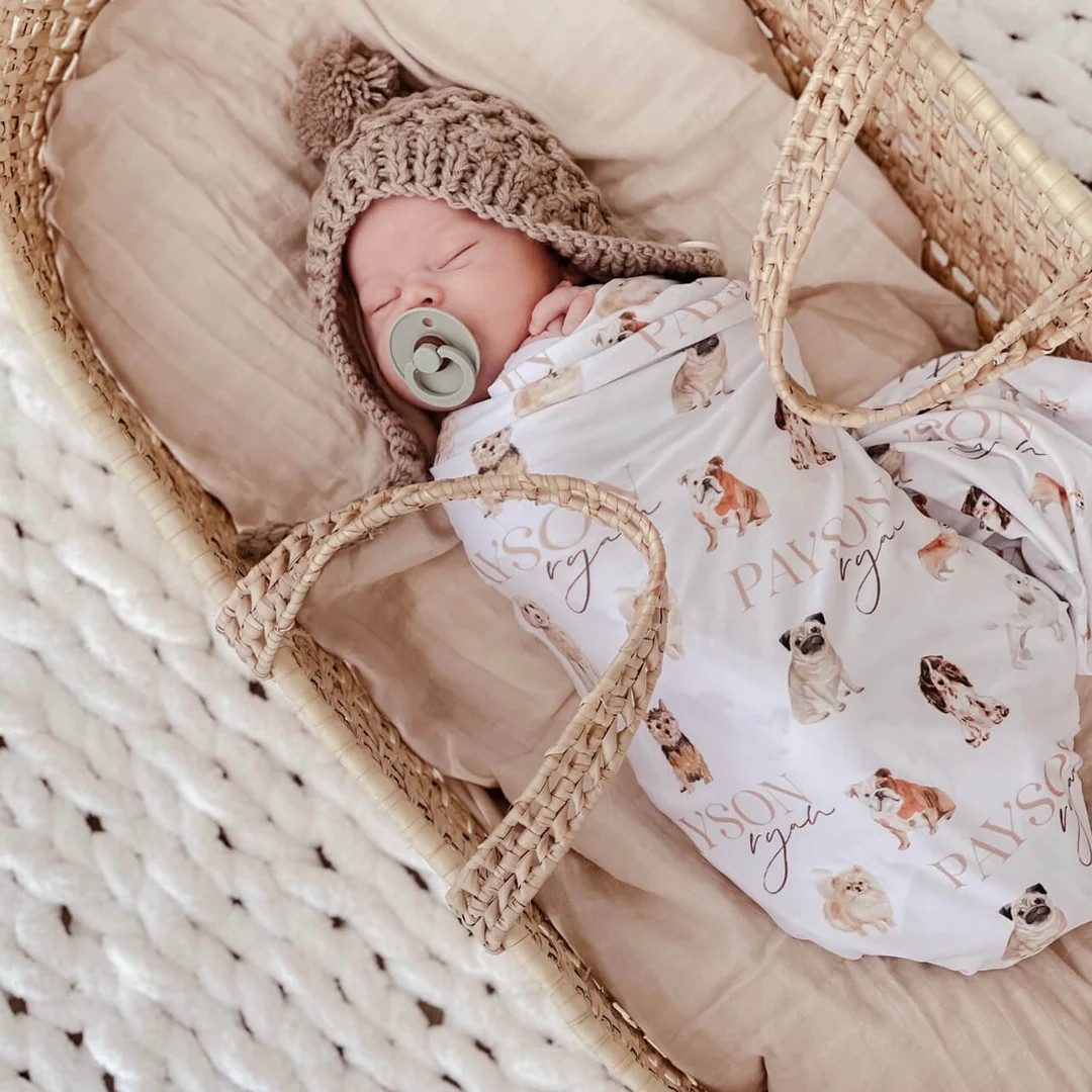 Puppy Love Personalized Baby Name Swaddle Blanket | Caden Lane