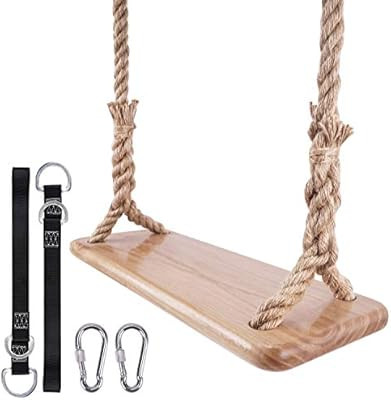 leofit Hanging Wooden Tree Swing 16 x 6.3 Adjustable 80 Inch Rope 40 Inch Connecting Strap Access... | Amazon (US)