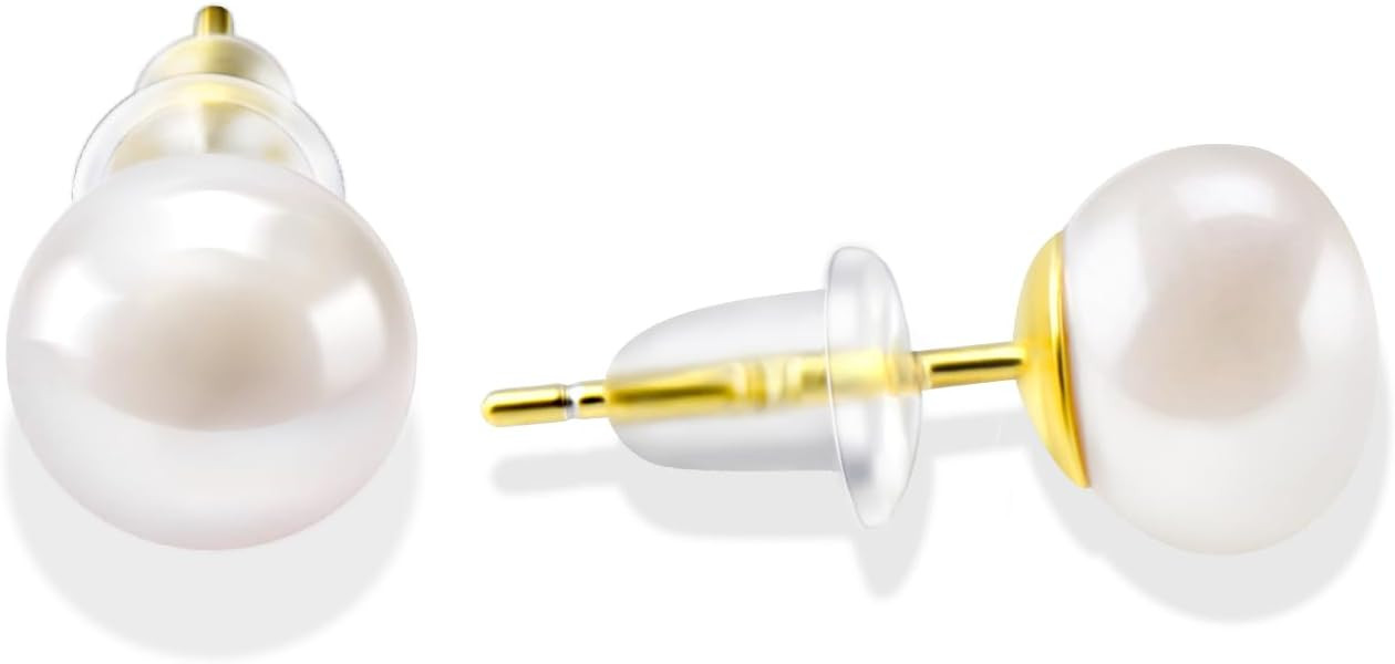 14K Gold Plated Pearl Earrings Studs, Round White Pearl Stud Earrings for Women Girls, Hypoallerg... | Amazon (US)