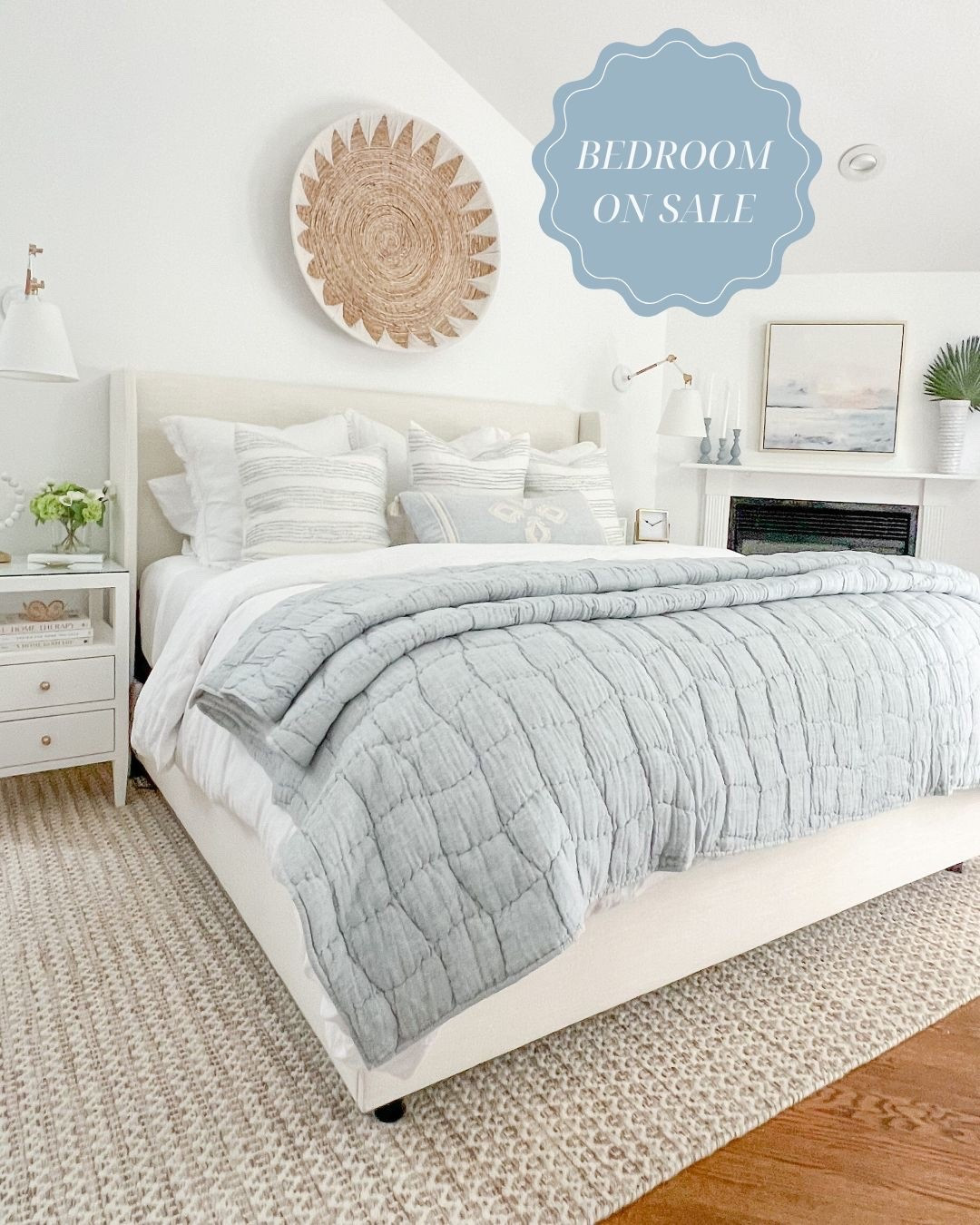 SO many pieces in my bedroom are on sale this 4th of July weekend, including my Tilly bed (fabric is Zuma White), rug, bedding, sconces, framed artwork, pillow covers & more! 
- - 
coastal home decor, coastal bedroom ideas, coastal bedding, linen bedding, primary bedroom ideas, beach house bedrooms, pottery barn quilts, blue quilts, coastal quilts, pottery barn duvet covers, down comforters, blue & white pillows, serena & lily pillows, bedroom sconces, bedroom lighting, wall baskets, art for over bed, bedroom rugs, 8x10 rugs, 9x12 rugs, 10x14 rugs, neutral rugs, coastal artwork, beach artwork, coastal abstract artwork, ballard designs artwork, nightstand decor, white nightstands, white nightstands, wayfair nightstands, white beds, Tilly bed, wayfair beds, upholstered beds, king beds on sale, serena & lily sconces, white sheets, bedding ideas, comforters, wayfair rugs, comforters, coastal nightstand, 4th of july sales, home sales

#LTKSaleAlert #LTKHome