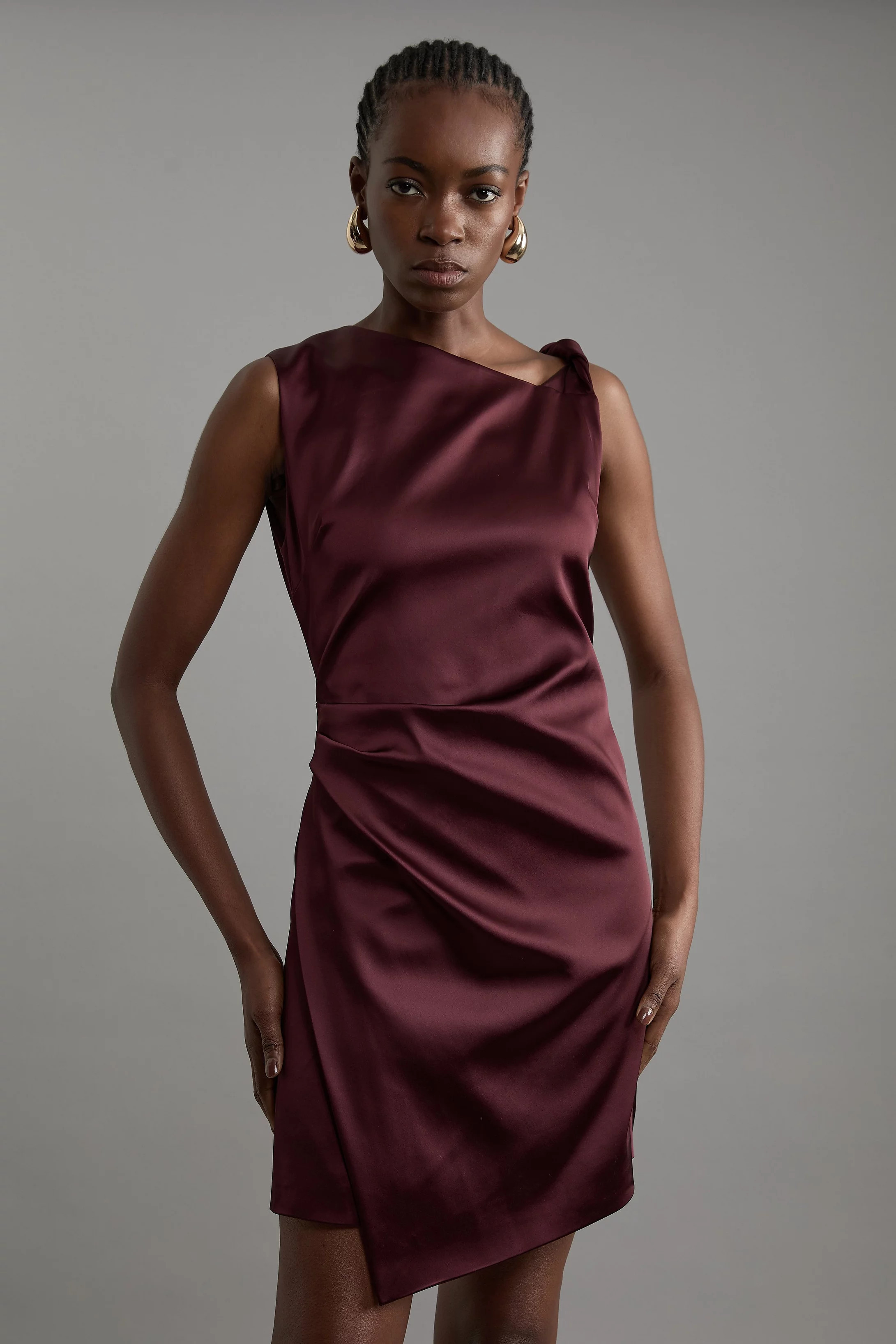Italian Satin Asymmetrical Tailored Wrap Mini Dress | Karen Millen UK + IE + DE + NL