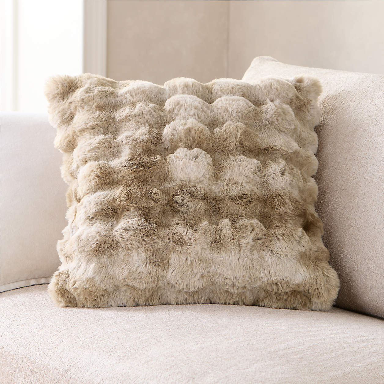 Textured Faux Fur Sierra Tan 20"x20" Throw Pillow Cover + Reviews | Crate & Barrel | Crate & Barrel