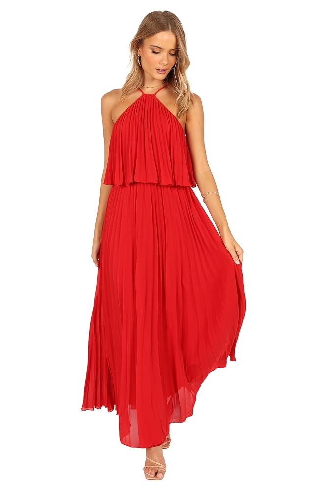 Petal & Pup Women's Gia Pleated Halterneck Maxi Dress | Amazon (US)