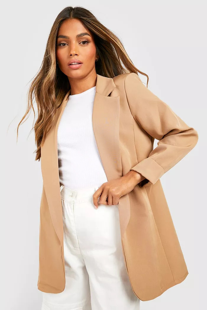 Basic Woven Turn Cuff Relaxed Fit Blazer | Boohoo.com (UK & IE)