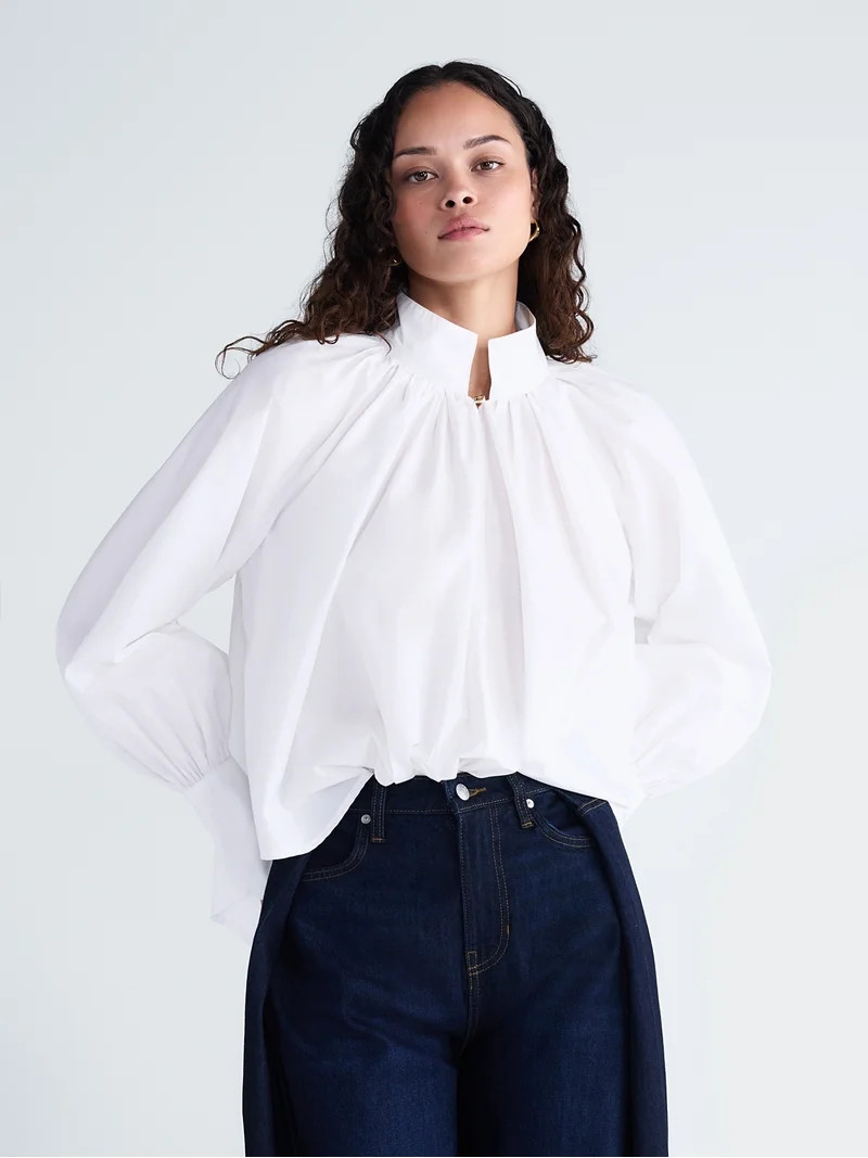 Scoop Women's and Women's Plus Flowy Volume Cotton Blouse, Sizes XS-4X | Walmart (US)