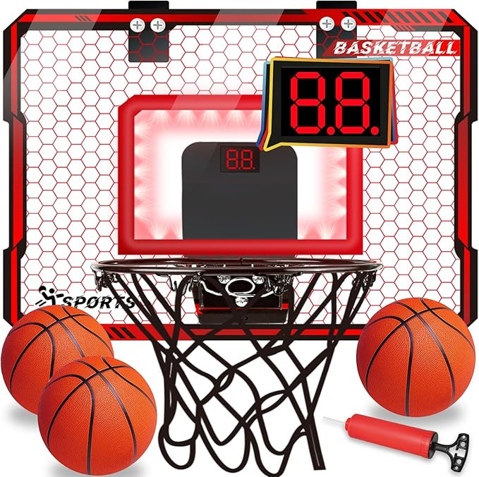 Basketball Hoop Indoor with LED Lights, Basketball Toys Gifts for 5 6 7 8 9 10+ Year Old Boys Kid... | Amazon (US)